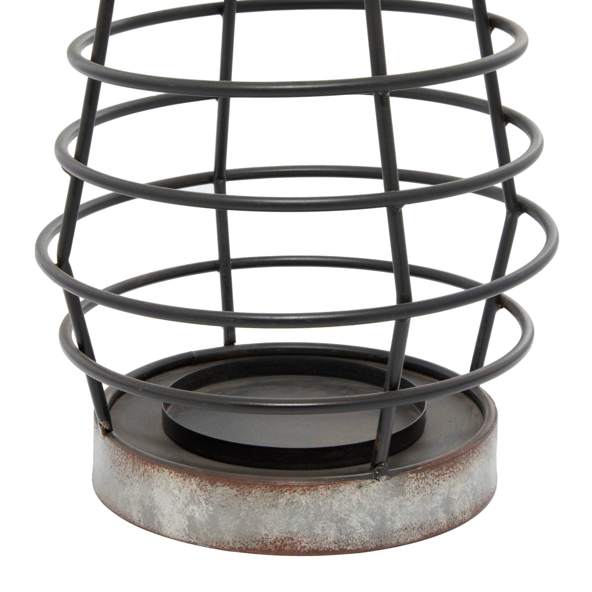 Grey Iron Farmhouse Candle Holder Lantern, 15" x 10" x 10"